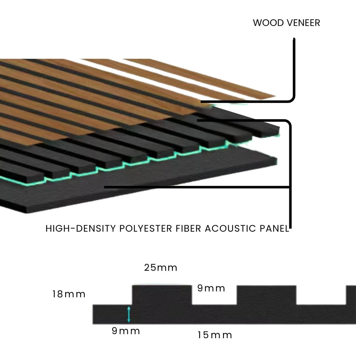 Echo-Less Polyester Fibre Wood Veneer Peel+Stick Slat Acoustic Panel 120×60×1.8 mm