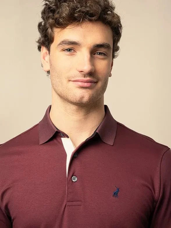 Polo Golf T Shirt Polo Mens Double Yarn Long Sleeve Golfer Burgundy