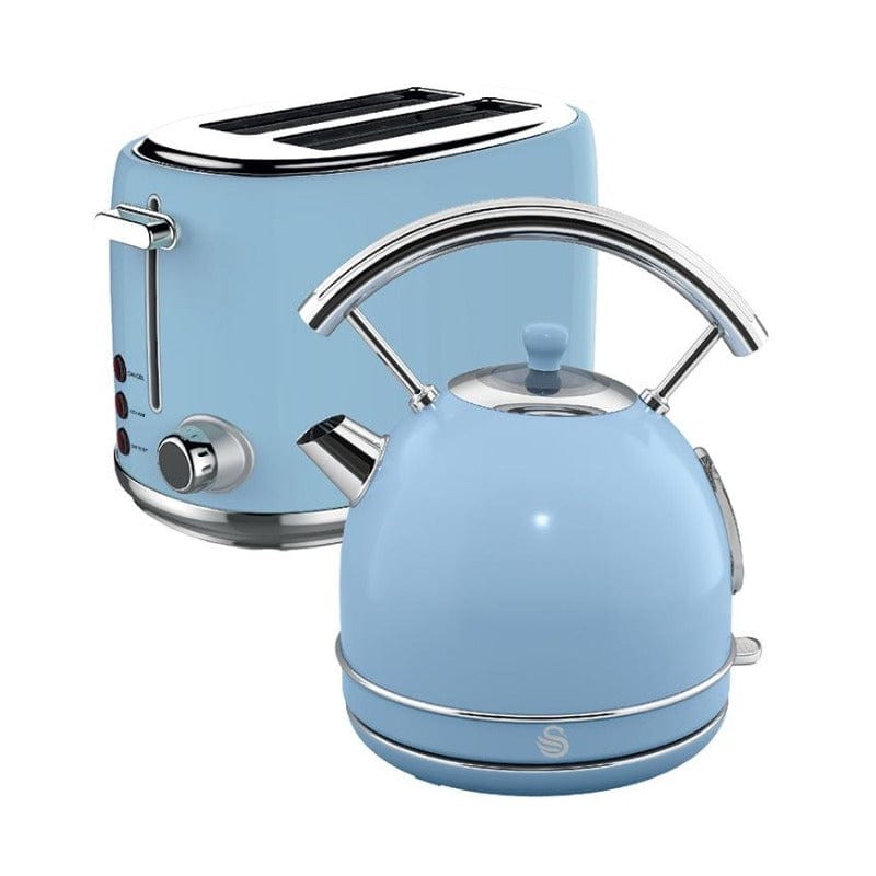 Swan TOASTER Swan Blue Retro Dome Cordless Kettle & 2 Slice Toaster STP01BL (6716471902297)