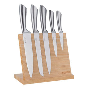 EETRITE Knife Block Eetrite Stainless Steel Knives With Bamboo Stand 6-Piece Set, Silver ER1486