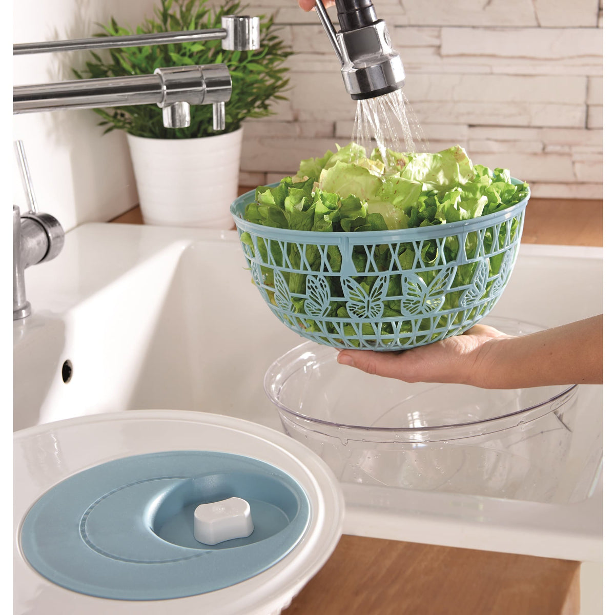 EETRITE Measuring Eetrite Snips Miss Butterfly Salad Spinner 4L Light Blue (2 In 1) 020476
