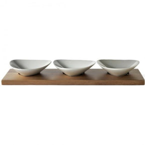 EETRITE PLATE Eetrite Just White 3 Mini Dishes On Acacia Serving Tray ER0239 (7468351815769)