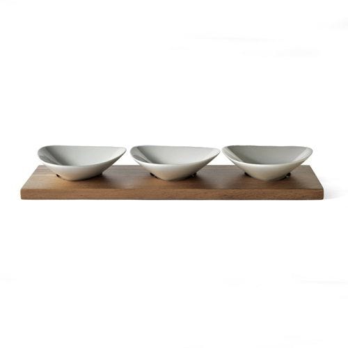 EETRITE PLATE Eetrite Just White 3 Mini Dishes On Acacia Serving Tray ER0239 (7468351815769)