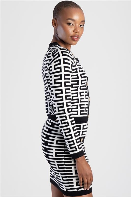 Sissy Boy Cardigan Sissy Boy Iuma Patterned Knit Cardigan Black/White