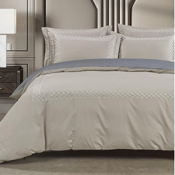 Egyptian Cotton Duvet Cover 3/4 Egyptian Cotton Elle 400 Thread Count Silver/Grey Duvet Cover Set