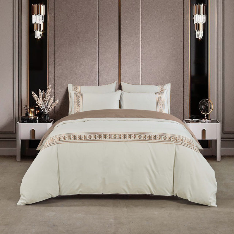 Egyptian Cotton Duvet Cover 3/4 Egyptian Cotton Givenchy 400 Thread Count Cream / Stone Duvet Cover Set