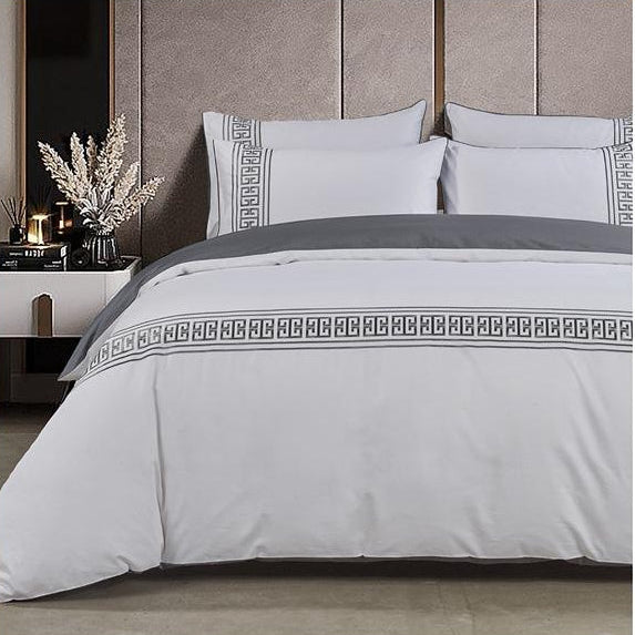 Egyptian Cotton Duvet Cover 3/4 Egyptian Cotton Givenchy 400 Thread Count White/Grey Duvet Cover Set