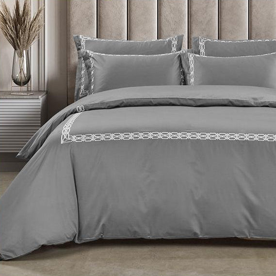 Egyptian Cotton Duvet Cover 3/4 Egyptian Cotton Kathy 400 Thread Count Grey Duvet Cover Set