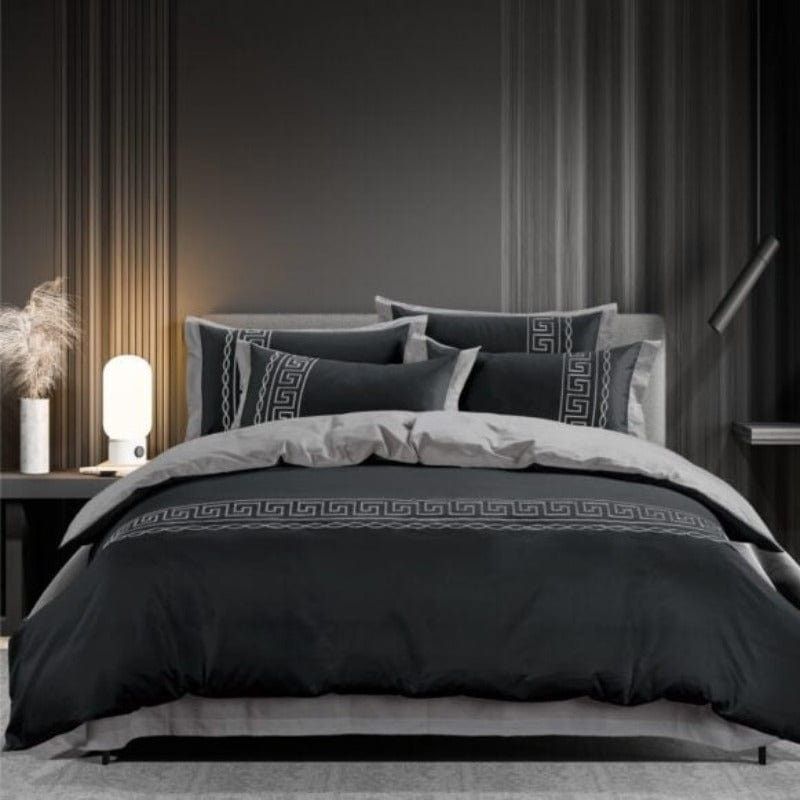 Egyptian Cotton Duvet Cover Egyptian Cotton 400 Thread Count  Donatella Black & Silver Duvet Cover Set
