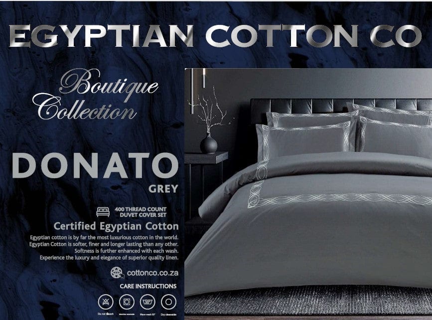 Egyptian Cotton Duvet Cover Egyptian Cotton 400 Thread Count Donato Grey Duvet Cover Set (7497965076569)
