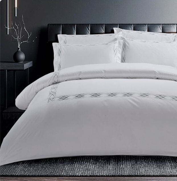 Egyptian Cotton Duvet Cover Egyptian Cotton 400 Thread Count Donato White and Grey Duvet Cover Set (7497966420057)