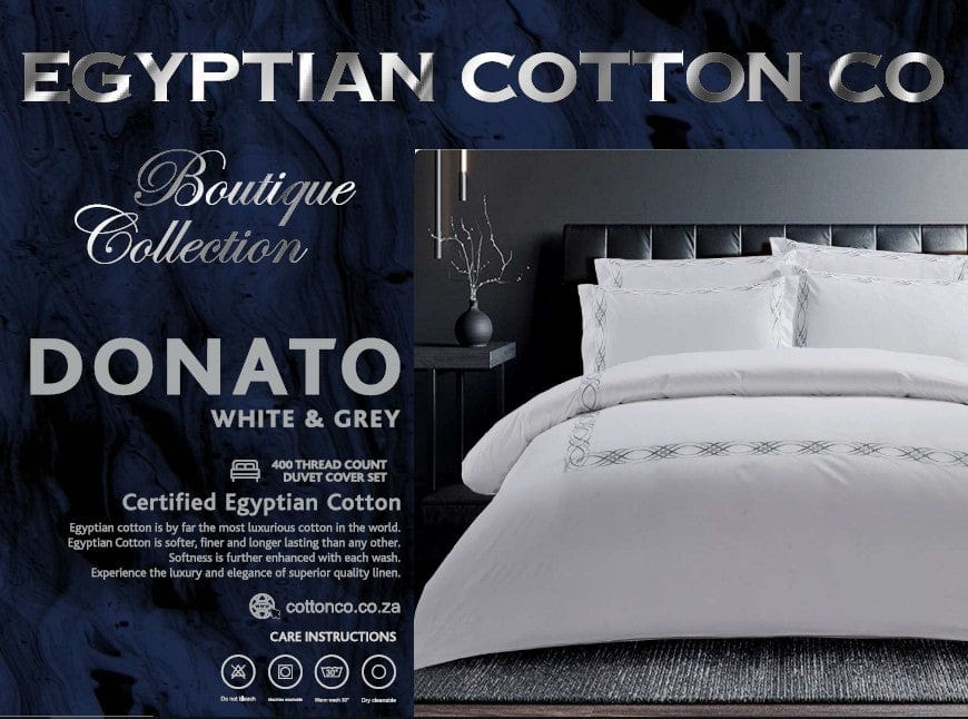 Egyptian Cotton Duvet Cover Egyptian Cotton 400 Thread Count Donato White and Grey Duvet Cover Set