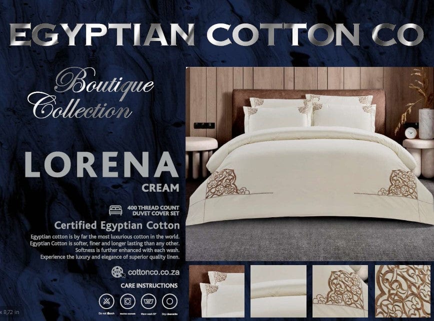 Egyptian Cotton Duvet Cover Egyptian Cotton 400 Thread Count Lorena Cream Duvet Cover Set (7497976283225)