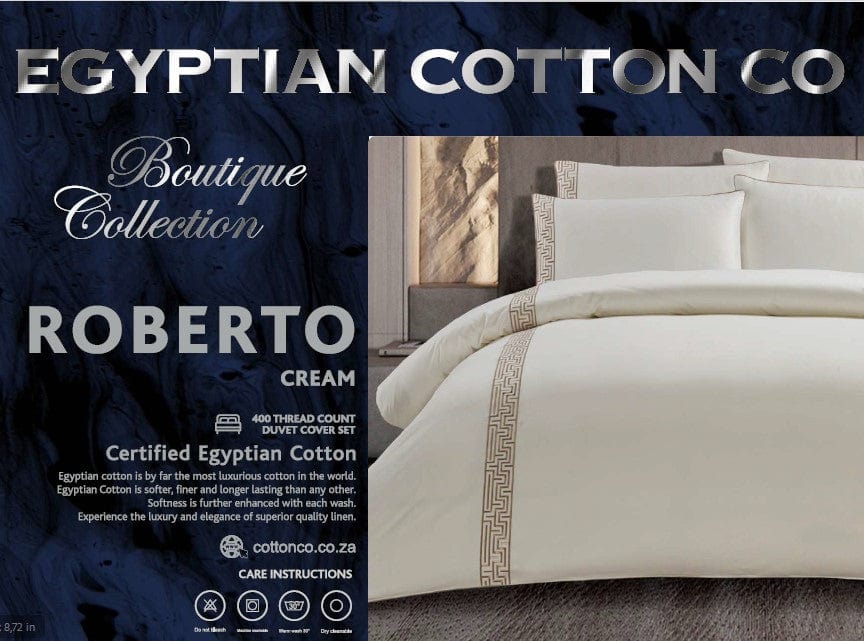 Egyptian Cotton Duvet Cover Egyptian Cotton 400 Thread Count Roberto Cream Duvet Cover Set (7497978216537)