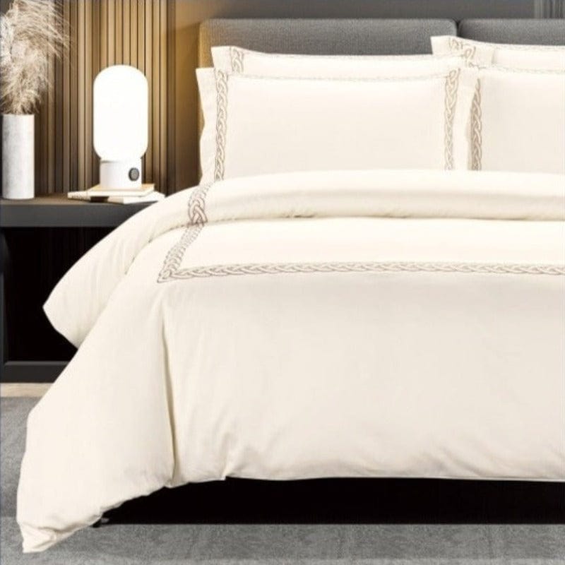Egyptian Cotton Duvet Cover Queen Egyptian Cotton 300 Thread Count Opulence Collection Emily Cream & Stone Duvet Cover Set