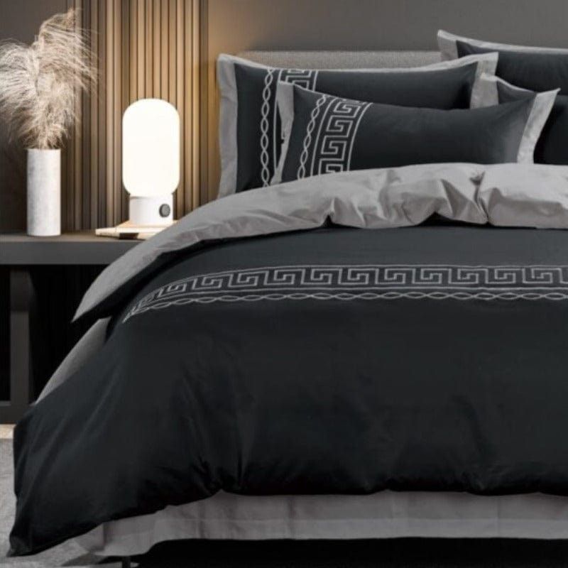 Egyptian Cotton Duvet Cover Queen Egyptian Cotton 400 Thread Count  Donatella Black & Silver Duvet Cover Set