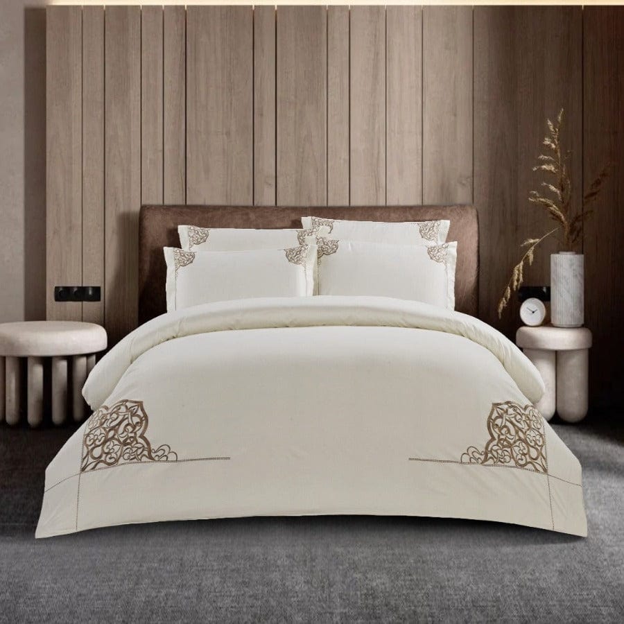Egyptian Cotton Duvet Cover Queen Egyptian Cotton 400 Thread Count Lorena Cream Duvet Cover Set (7497976283225)