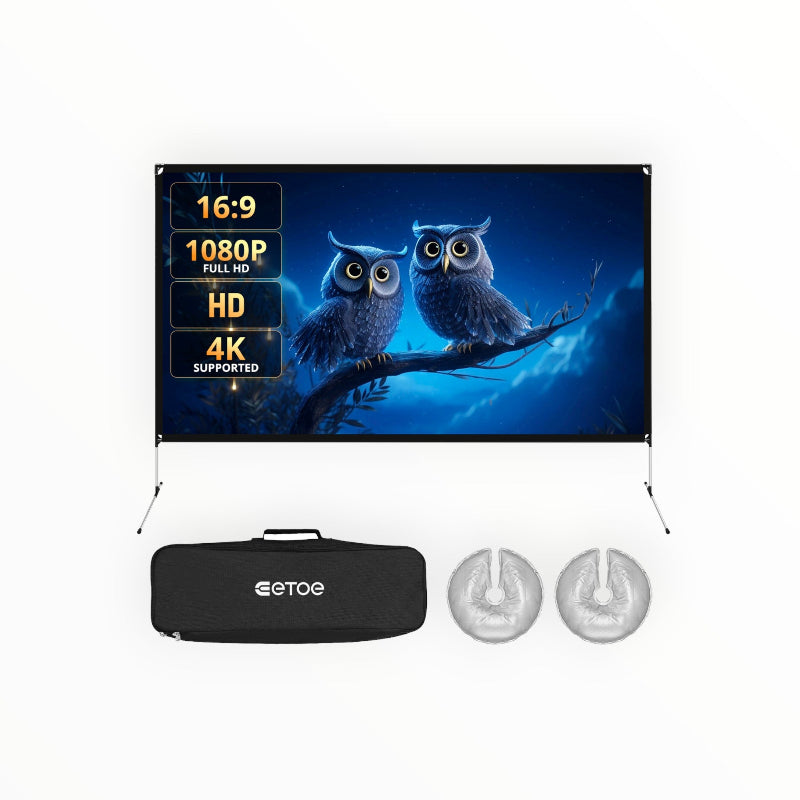 ETOE PROJECTOR SCREEN Etoe 120 inch portable projector screen 4k 16:9 with stand and carry bag CE-120W