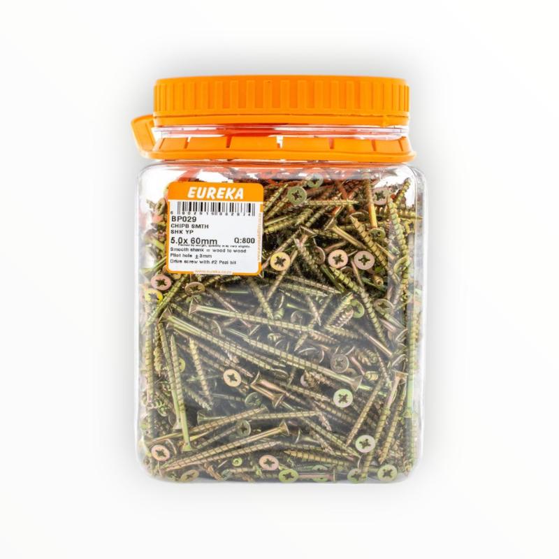 EUREKA CHIPBOARD SCREWS Eureka Chipboard Screws Full Thread Yellow Zinc 5 x 60mm Pack of 800 BP029 (7817216917593)