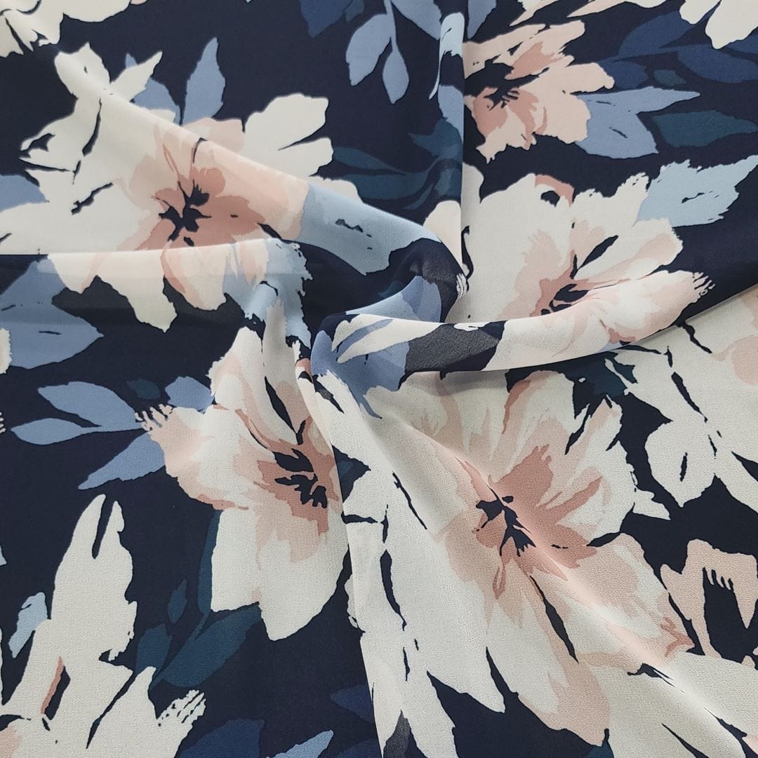 CHIFFON Dress Fabrics Printed Morrocaine Fabric Navy 150cm (7336172814425)