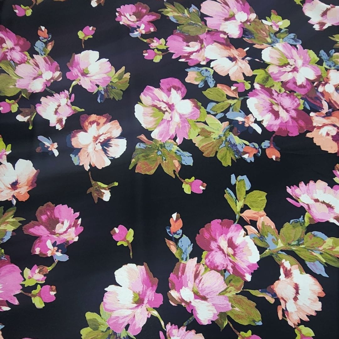 CHIFFON Dress Fabrics Printed Chiffon Black Floral Fabric 150cm (7336173404249)
