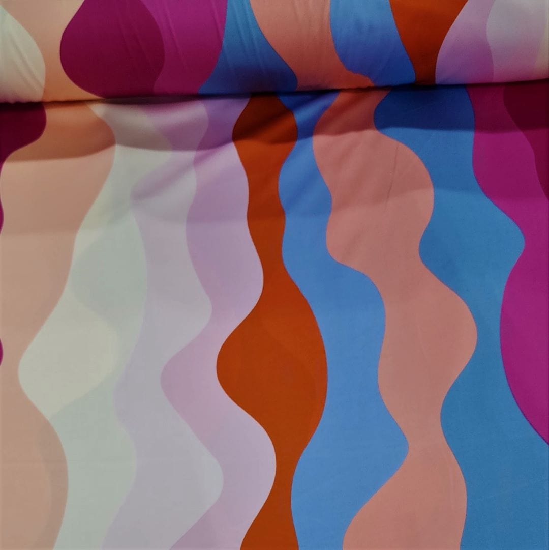 SATIN Dress Fabrics Printed Dull Satin Fabric Pink/Orange Wave 150cm (7313894899801)