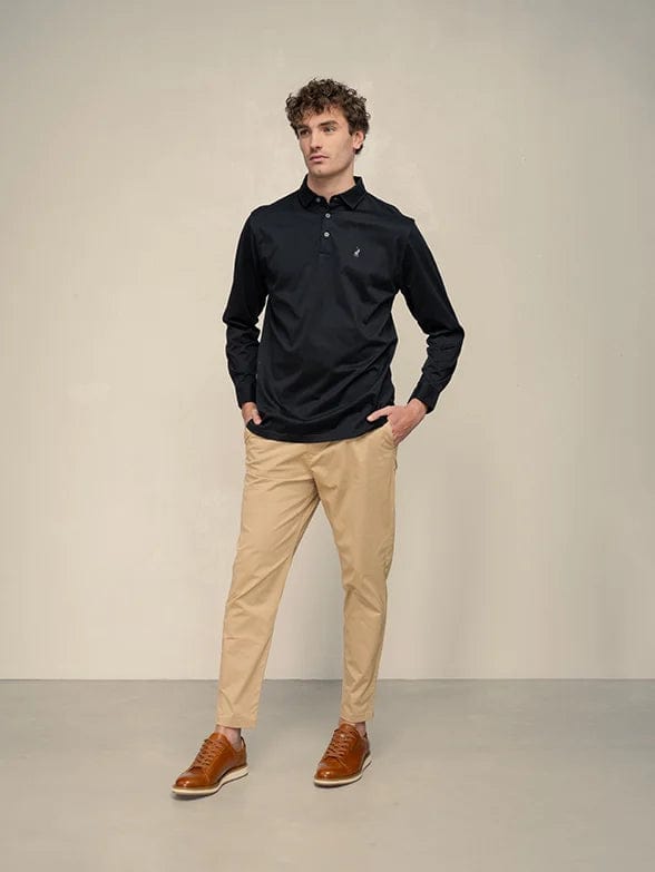 Polo Golfer Polo Mens Long Sleeve Mercerised Golfer Black (7710161272921)