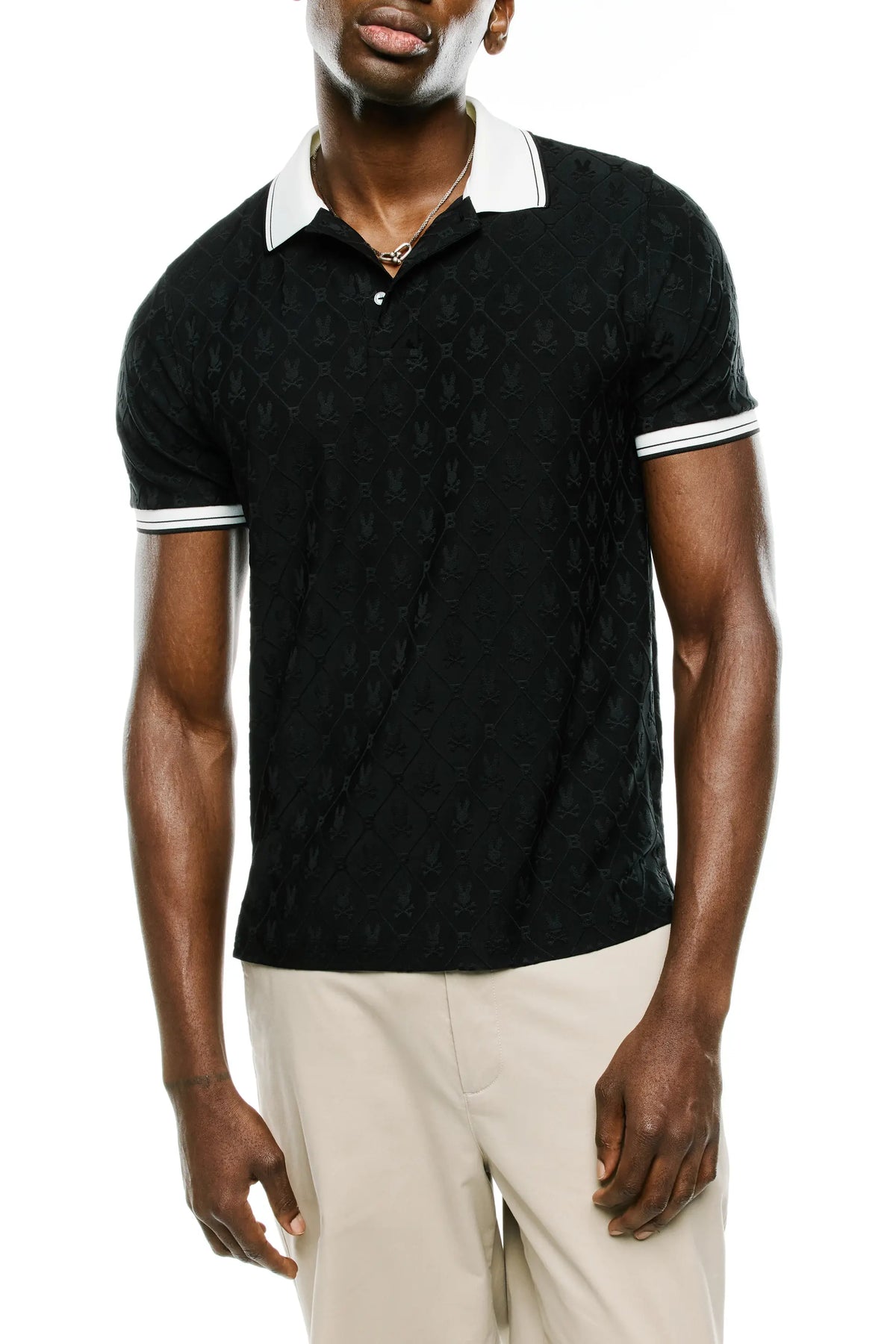 Psycho Bunny Men's Garry Performance Jacquard Polo-Black MT0100224