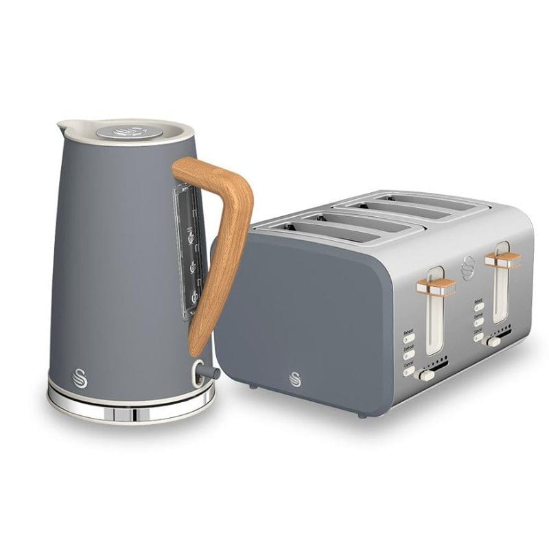 Swan TOASTER & KETTLE Swan Nordic Polished Stainless Steel Cordless Kettle & 4 Slice Toaster SNR4P (6714017120345)