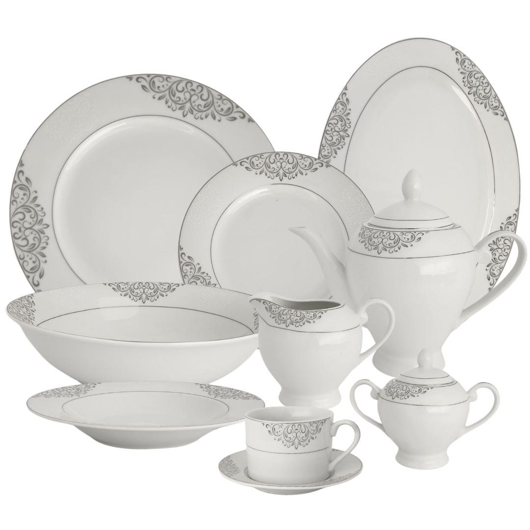 Royal Series Dinner Plate Silver Flower Pattern Dinner Set 47 Piece SGN1423 (7487963889753)