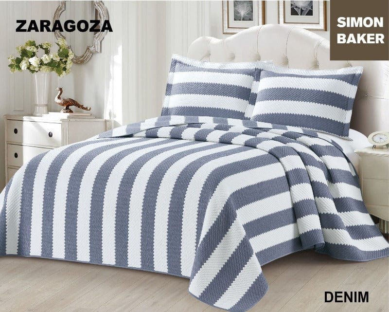 SIMON BAKER BEDSPREAD Queen: 250x270cms plus 2 Pillowcases Simon Baker Zaragoza Jacquard Bedspread Denim (6595076063321)