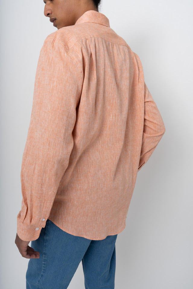 Polo Plain Linen Shirt Orange
