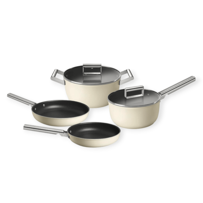 smeg FRYING PAN Smeg 50's Style Non-Stick 6-Piece Cookware Set Cream (7800320524377)