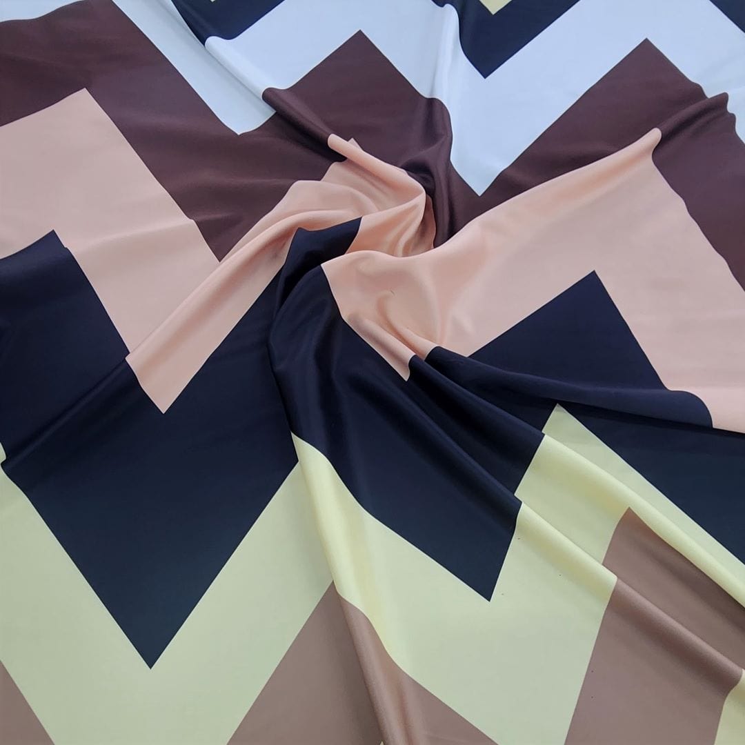 PRINTED SATIN Dress Fabrics Printed Wave Satin Fabric Peach/Cream150cm (7347396018265)