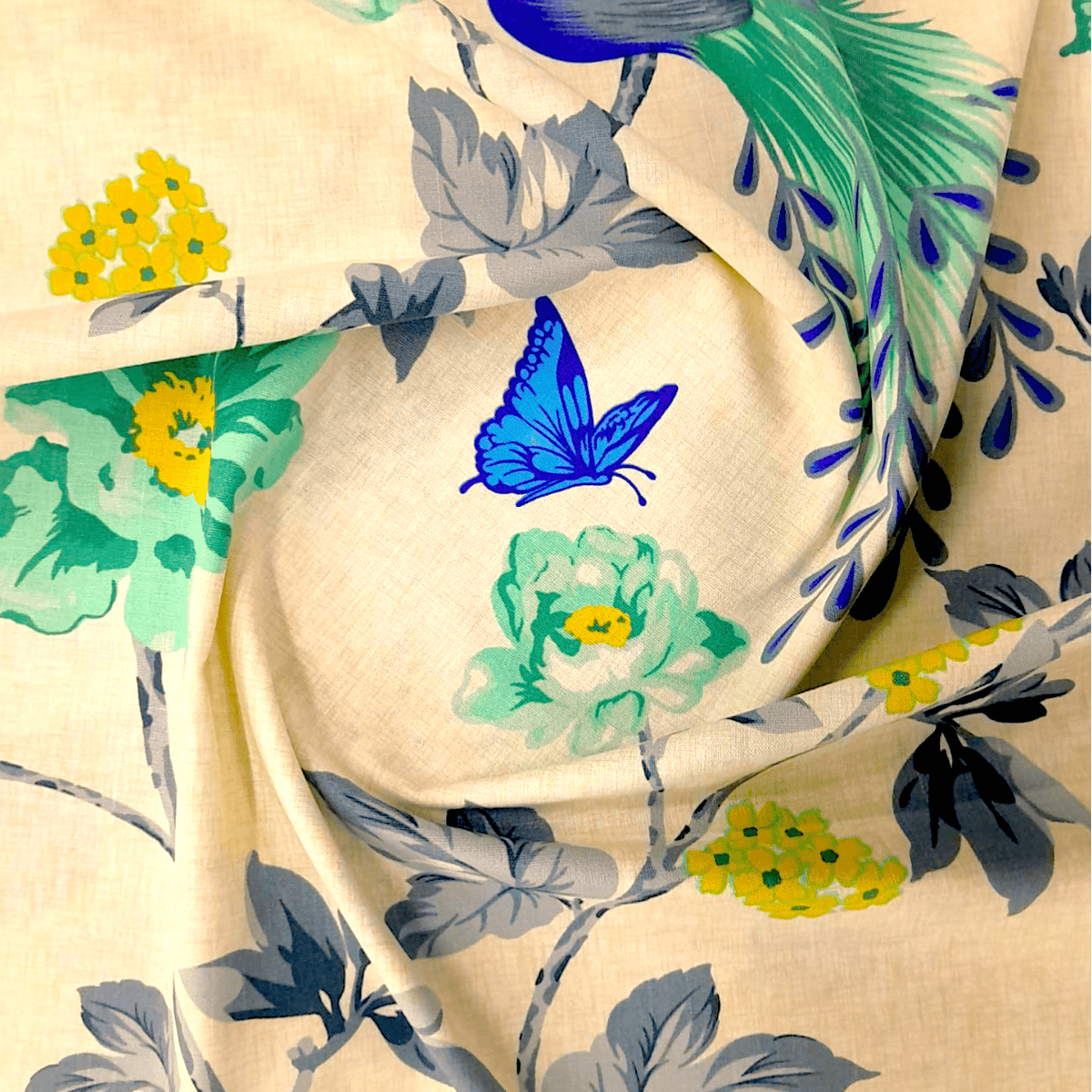 Fabric Printed Cotton Fabric Fabric Poly Cotton PRT Peacock Linen 150 cm beige