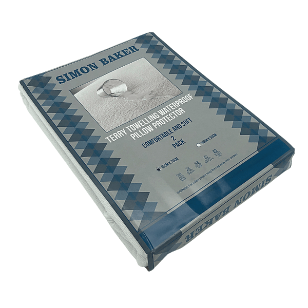 Simon Baker Mattress Protector Standard Pillow Protector Cover 45x70cm Pair Simon Baker Pro Terry Waterproof Mattress Protector