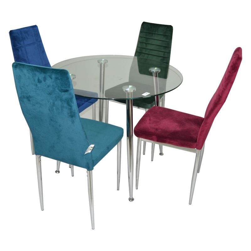 MHC World Furniture & Lights Round Clear Table + 4 Dinning Chairs Assorted Colors (4295985397849)