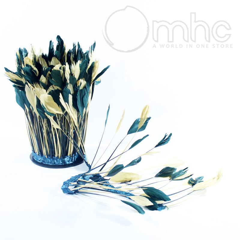 FEATHER TRIMMINGS Habby Bottle Green and Beige Two-Tone Feather Trimming