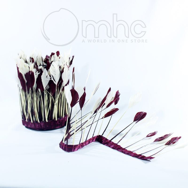 FEATHER TRIMMINGS Habby Maroon and Off White Two-Tone Feather Trimming