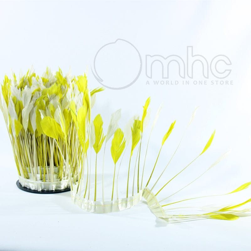 FEATHER TRIMMINGS Habby Yellow and Off White Two-Tone Feather Trimming