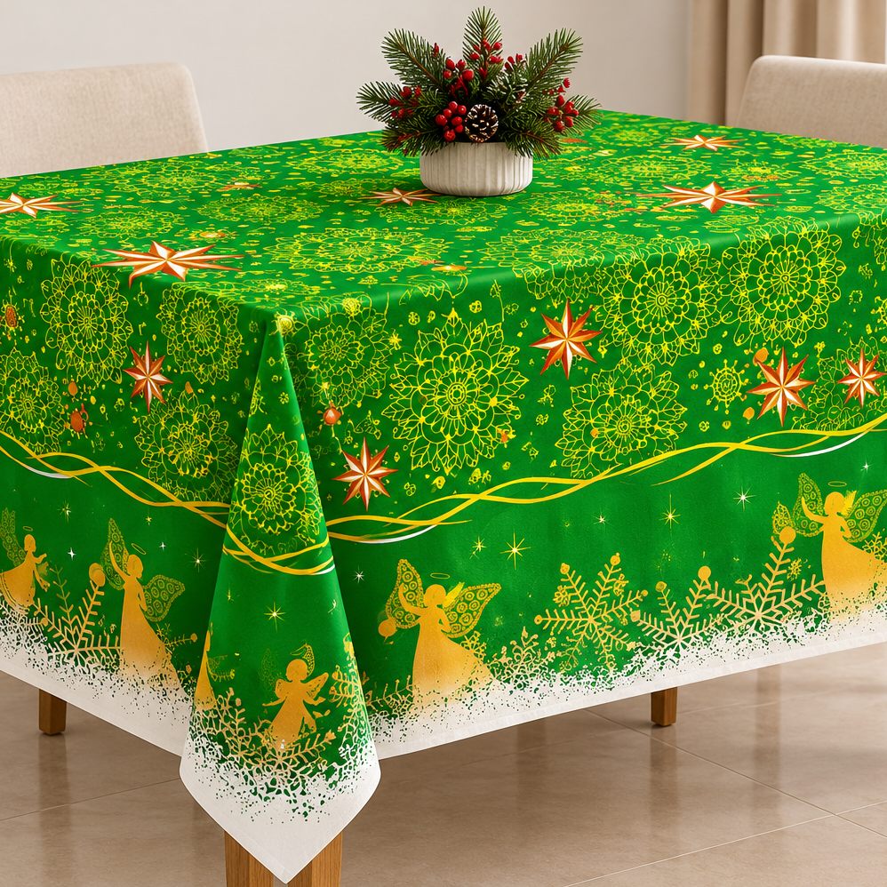 Fabric Printed Mini Matt Christmas Green and Gold 140 cm.