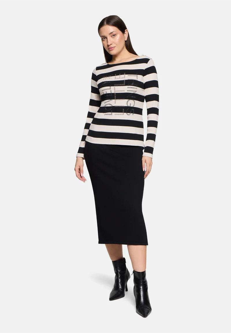 Betty Barclay Ladies Striped long sleeve top-Black/Cream 2403/8164