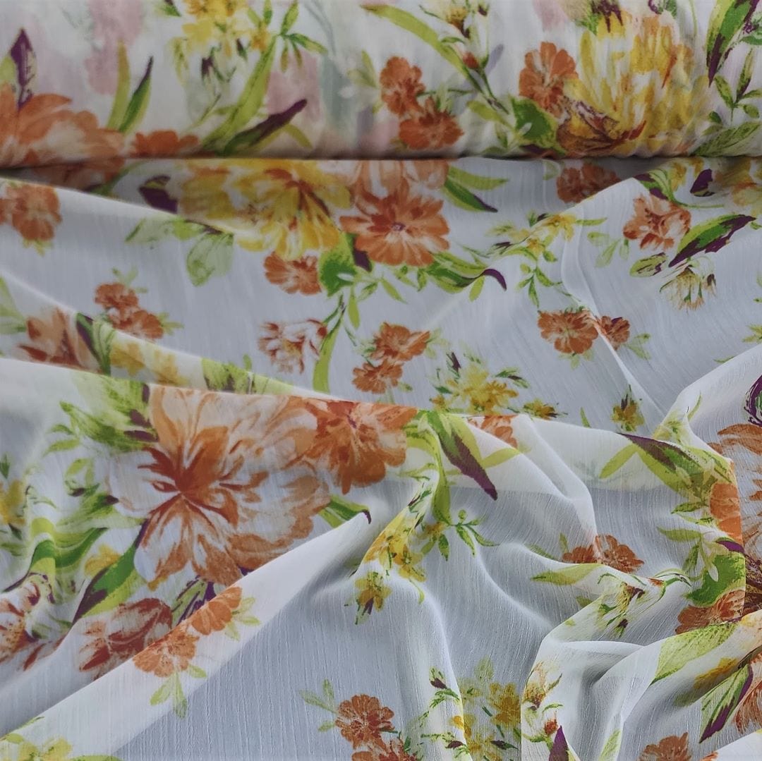 CHIFFON Dress Fabrics Printed Chiffon Fabric White/Orange 150cm (7336172912729)