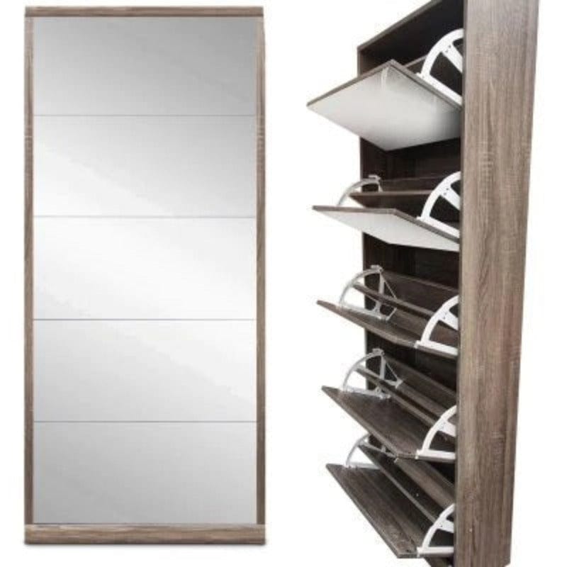 MHC World Mirror Shoe Rack 5 Tier Wood Grey (7232335577177)