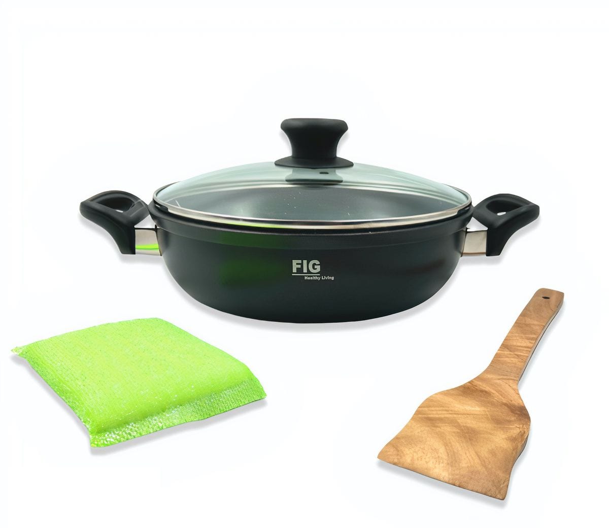 FIG POTS Fig Non Stick 28cm Wok With Glass Lid FIGW28 (7589290901593)