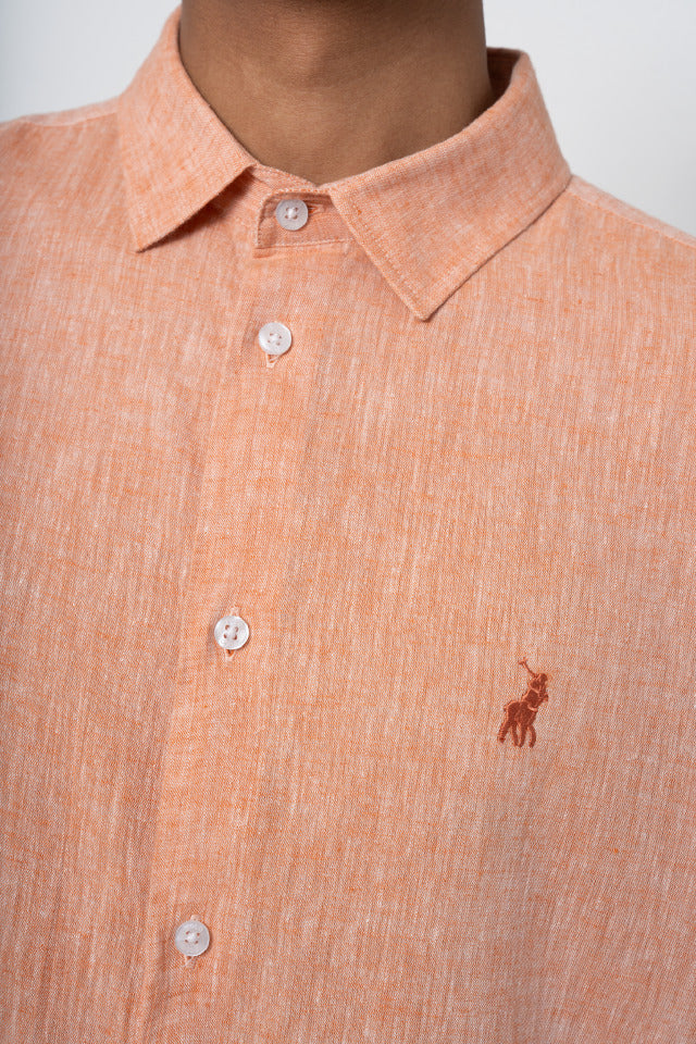 Polo Plain Linen Shirt Orange