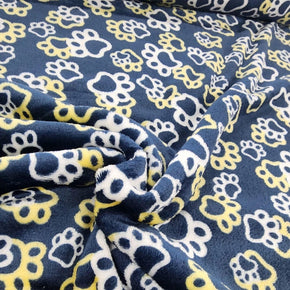 Fleece blanket Printed Mongolian Fleece Fabric Yellow/White Paws 150 cm (7589062967385)