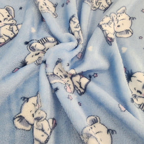 Fleece Blankets Baby Blue Printed Mongolian Fleece Fabric Baby Elephant 150cm (7564608176217)