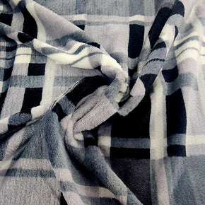 Fleece Blankets Grey Printed Mongolian Fleece Fabric Checks 150cm (7564607979609)