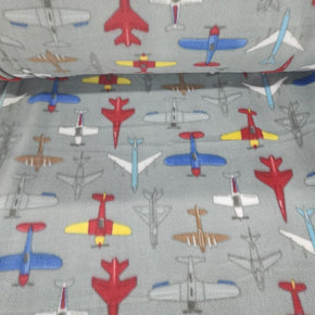 Fleece Blankets Printed Fleece Fabric Grey Planes 150cm (7292605759577)
